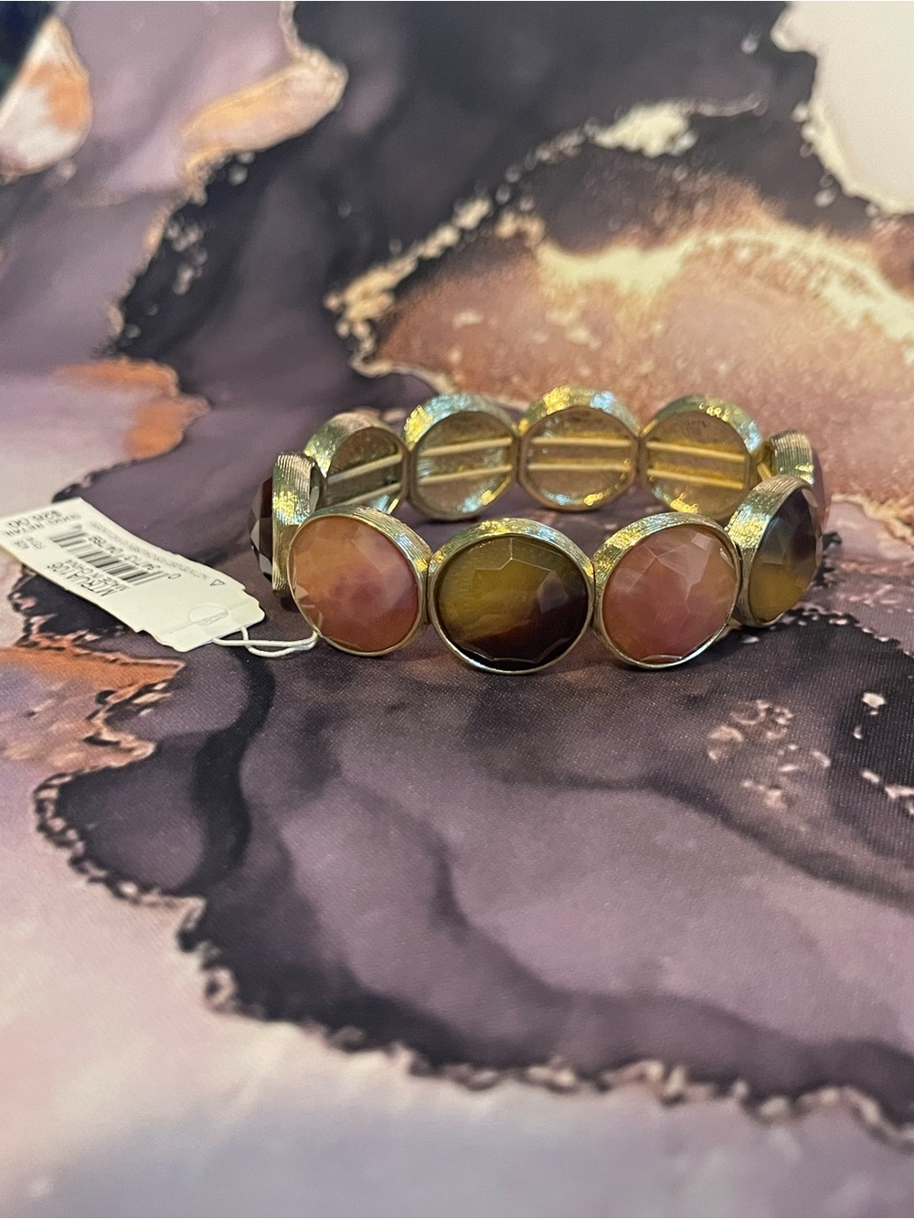 Express Gold-Tone Bracelet with Pink and Brown Faceted Stones